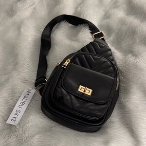 Malibu crossbody Black Quilted Backpack- New